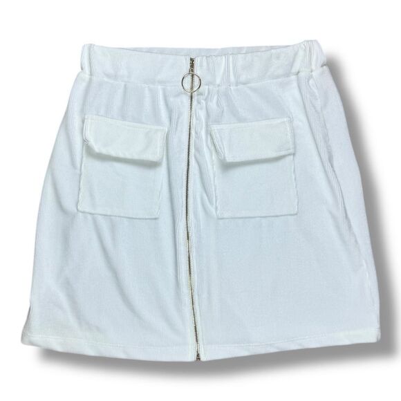 NWOT Marci White Stretchy Corduroy A-Line Mini Skirt Sz L - Picture 1 of 10